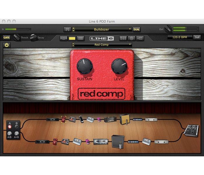 Line 6 POD Farm 2.5 complex routing window with amp and effects model signal chain image